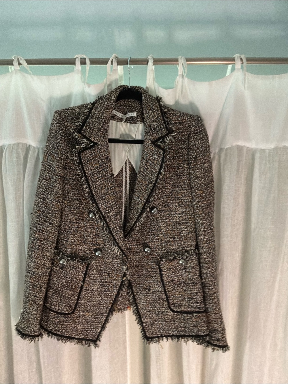 Victoria Beard Textured Tweed Blazer Jacket in Black and Gray